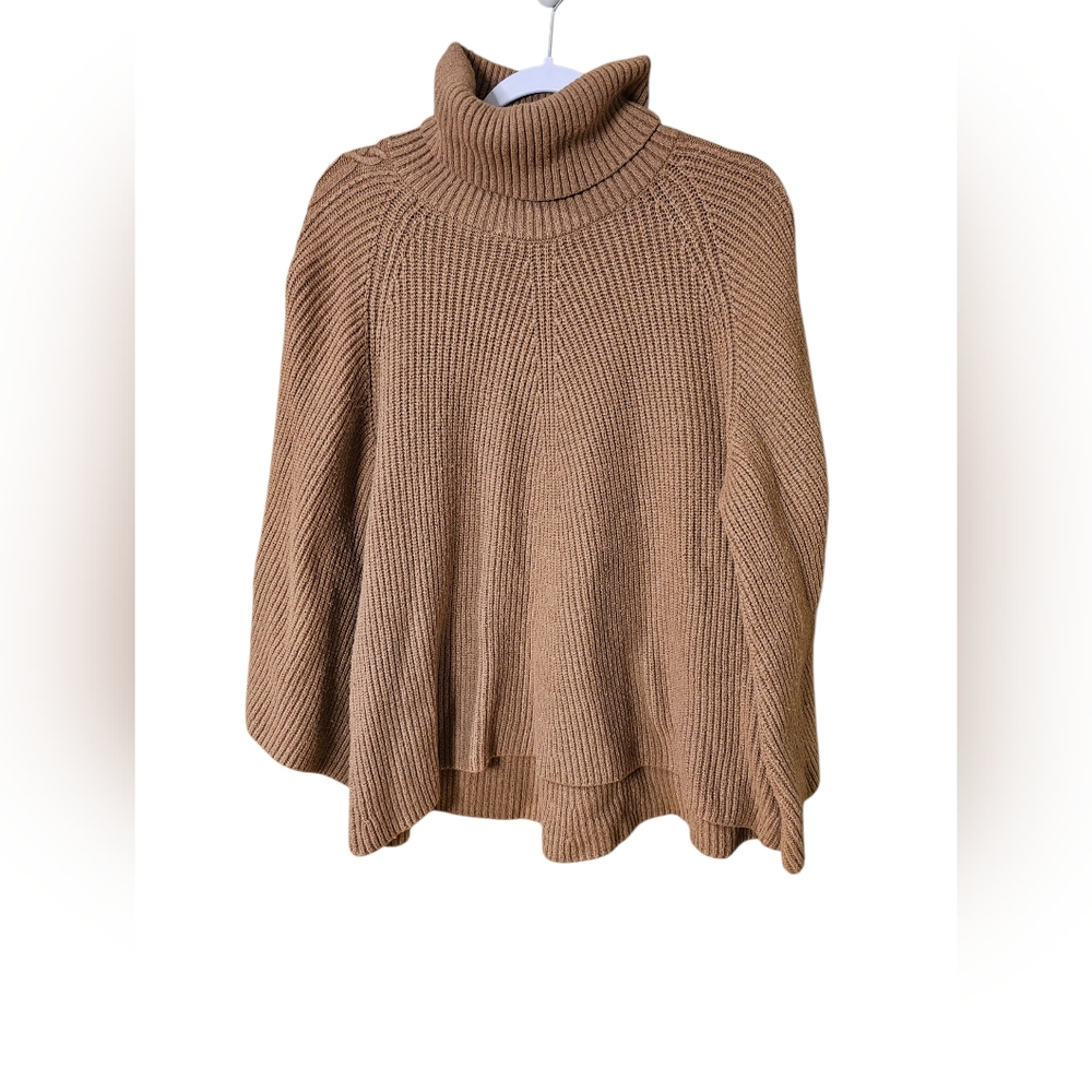 Anthropologie Turtleneck Ribbed Poncho Sweater — Camel Brown